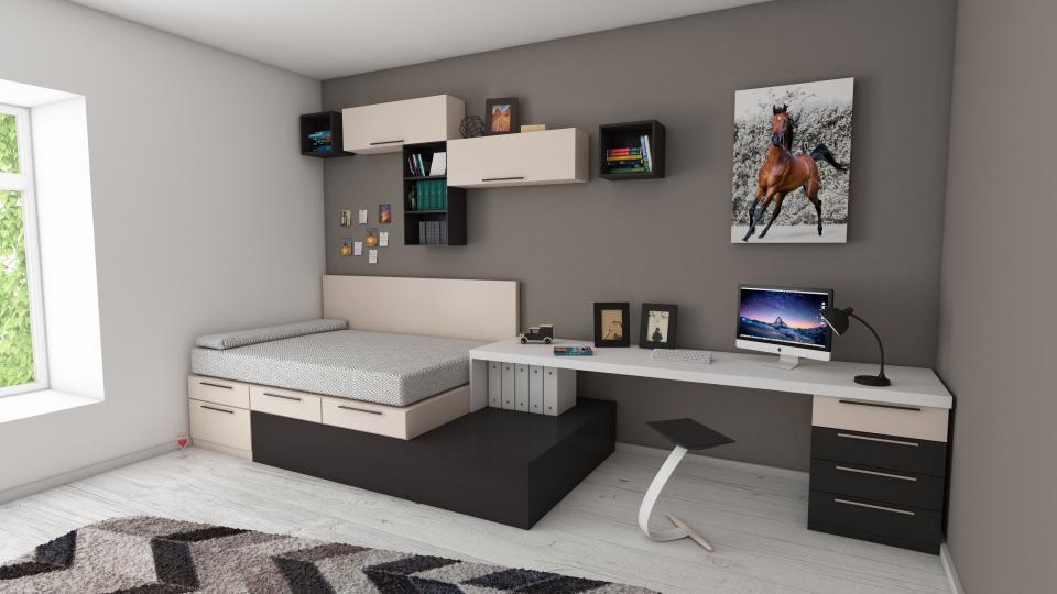 A bright room with large windows